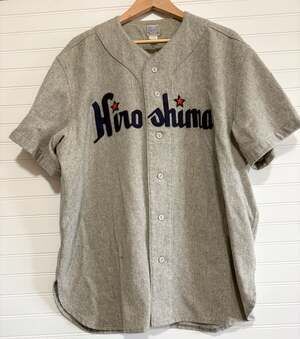 Ebbets Field Flannels Hiroshima Baseball Jersey Gray Wool Size XXL